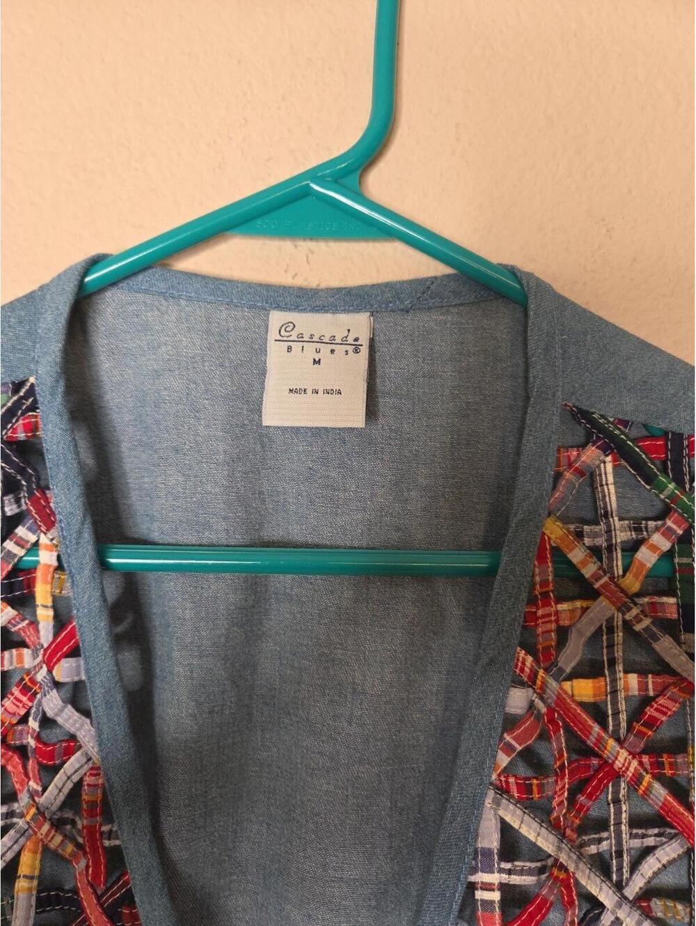 Cascade Blues Vintage Patchwork Woven Vest 90's M Unique - Picture 3 of 4